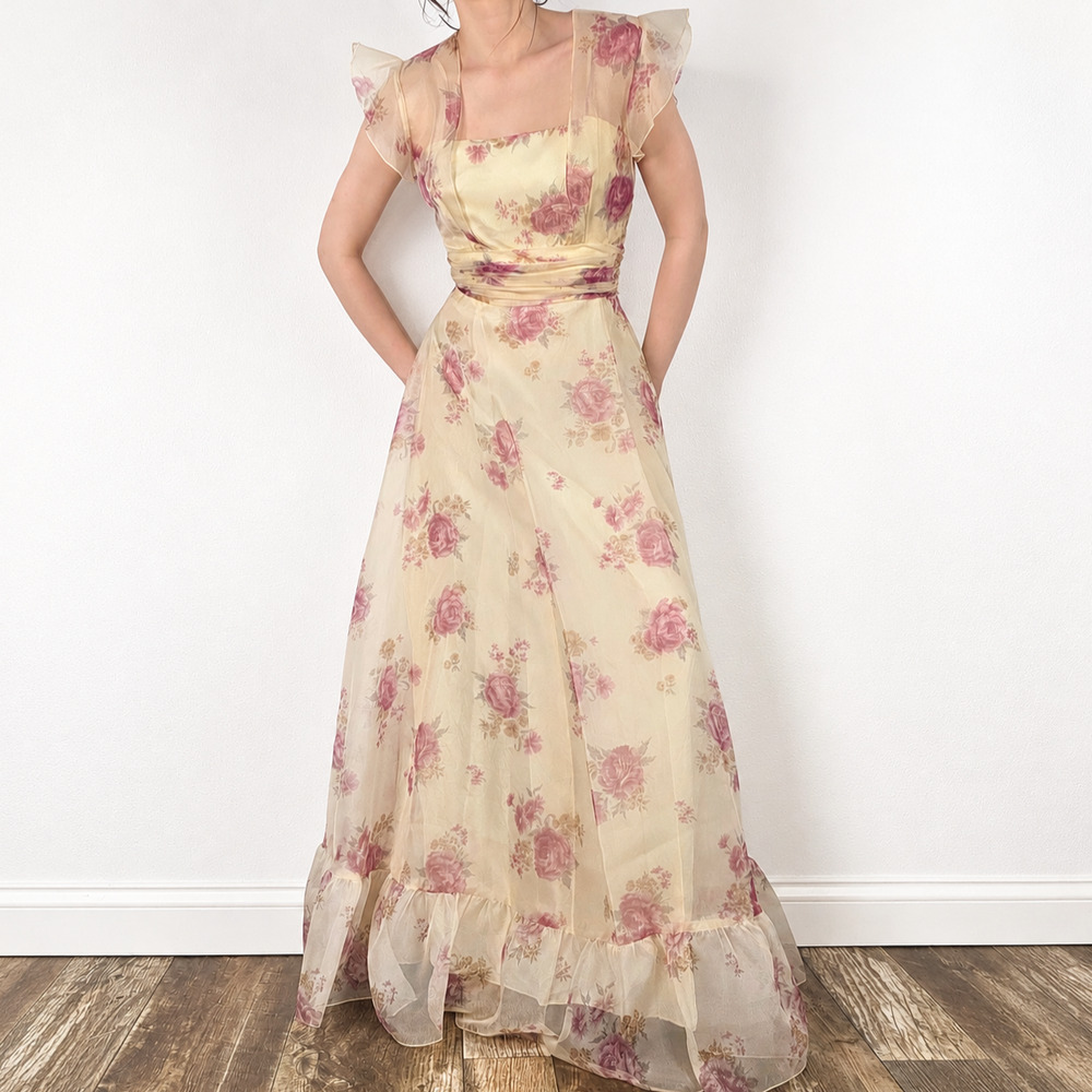 Vintage Union Made Floral Cottagecore Maxi Dress Romantic Fairy Eternal Size XS